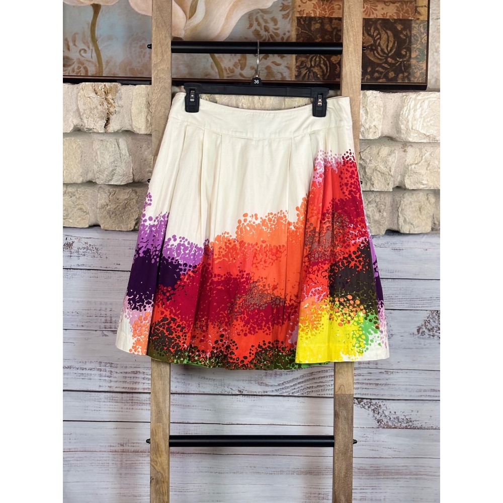 Anthropologie Cordelia Multi-Color Abstract Dot Pleated Cotton Skirt Size 4 - Picture 4 of 7